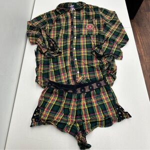 Savage Fenty Green and Yellow Plaid Pajama Set size L